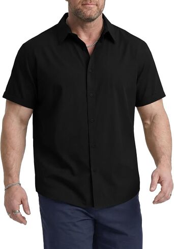 Men’s Big and Tall Button Down Shirts Short Sleeve Casual Solid Formal Dress Shirt in Saudi Arabia