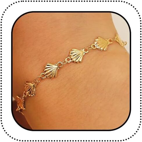 Statement Gold Small Beaded Seashell Chain Bracelet for Women, Dainty Simple Ocean Beach Sea Shell Bracelets Non Tarnish Boho Hawaii Vacation Jewelry in Saudi Arabia