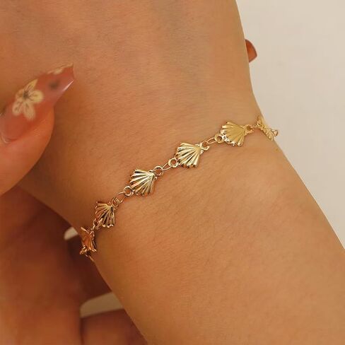 Statement Gold Small Beaded Seashell Chain Bracelet for Women, Dainty Simple Ocean Beach Sea Shell Bracelets Non Tarnish Boho Hawaii Vacation Jewelry in Saudi Arabia
