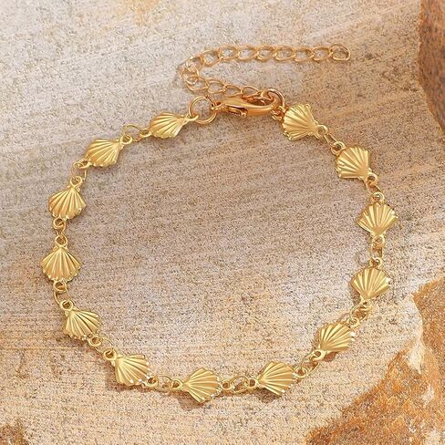 Statement Gold Small Beaded Seashell Chain Bracelet for Women, Dainty Simple Ocean Beach Sea Shell Bracelets Non Tarnish Boho Hawaii Vacation Jewelry in Saudi Arabia