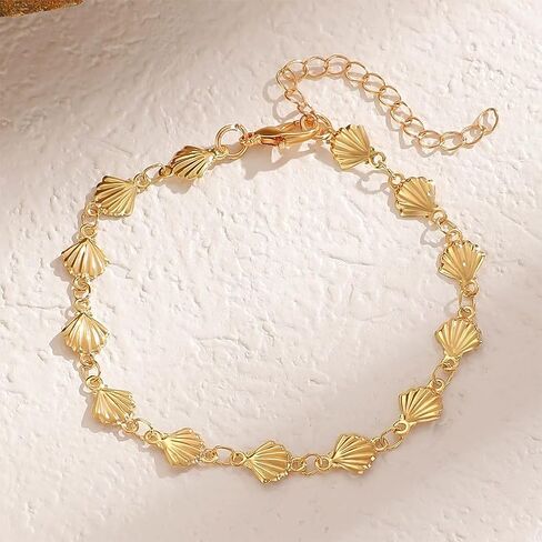 Statement Gold Small Beaded Seashell Chain Bracelet for Women, Dainty Simple Ocean Beach Sea Shell Bracelets Non Tarnish Boho Hawaii Vacation Jewelry in Saudi Arabia