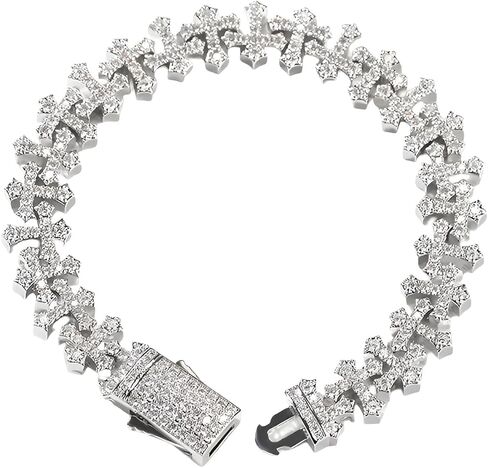 LUSSO 925 Sterling Silver Iced Out Cross Bracelet For Women And Men - 5A+ Iced Out Crosses Link Chain Bracelets, Jesus Bracelets Iced Chain Hip Hop Rapper Jewelry Gift (8inch - Cross Bracelet) in Saudi Arabia