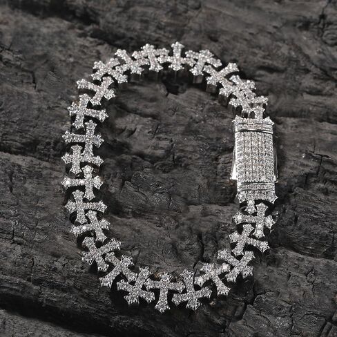 LUSSO 925 Sterling Silver Iced Out Cross Bracelet For Women And Men - 5A+ Iced Out Crosses Link Chain Bracelets, Jesus Bracelets Iced Chain Hip Hop Rapper Jewelry Gift (8inch - Cross Bracelet) in Saudi Arabia