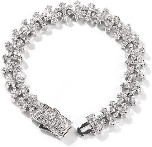 LUSSO 925 Sterling Silver Iced Out Cross Bracelet For Women And Men - 5A+ Iced Out Crosses Link Chain Bracelets, Jesus Bracelets Iced Chain Hip Hop Rapper Jewelry Gift (8inch - Cross Bracelet) in Saudi Arabia