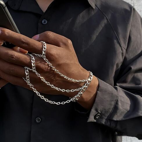 Layered Hand Chain Bracelet with Finger Rings Punk Gothic Linked Wrist to Ring Jewelry for Men Women Y2K Streetwear Accessory in Saudi Arabia