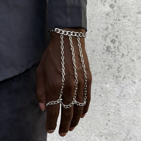 Layered Hand Chain Bracelet with Finger Rings Punk Gothic Linked Wrist to Ring Jewelry for Men Women Y2K Streetwear Accessory in Saudi Arabia