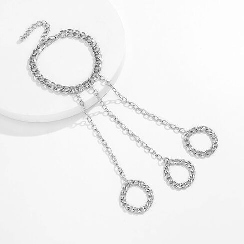Layered Hand Chain Bracelet with Finger Rings Punk Gothic Linked Wrist to Ring Jewelry for Men Women Y2K Streetwear Accessory in Saudi Arabia