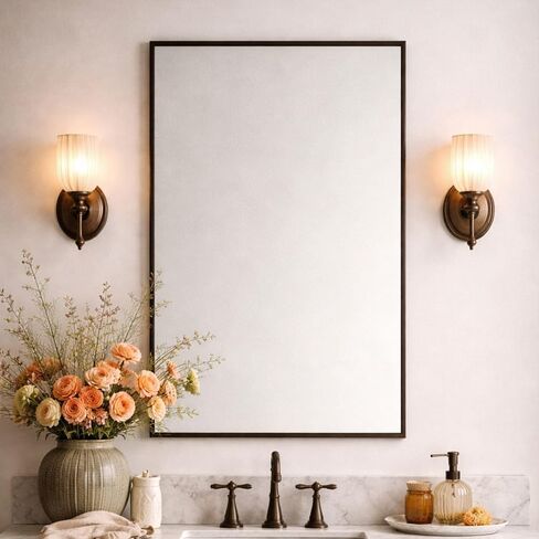 TEHOME Oil Rubbed Bronze Bathroom Vanity Mirror with Squared Corners, 20x28'' Dark Bronze Rectangle Stainless Steel Metal Framed Mirror for Bathroom in Saudi Arabia