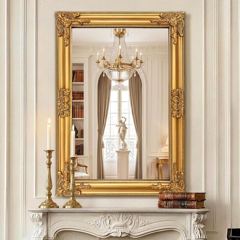 FICTOR 28" x 40" Vintage Baroque Mirrors for Wall, Antique Gold Ornate Decorative Mirror with Carved Frame for Living Room, Entryway, Fireplace, Bathroom, Bedroom in Kuwait