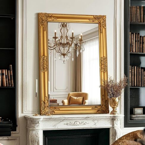 FICTOR 28" x 40" Vintage Baroque Mirrors for Wall, Antique Gold Ornate Decorative Mirror with Carved Frame for Living Room, Entryway, Fireplace, Bathroom, Bedroom in Kuwait