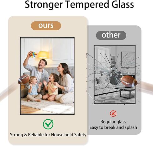 Black Bathroom Mirror 48x36, Wall Mounted Rectangular Vanity Mirror, Brushed Matte Frame, HD Distortion-Free Tempered Glass, Anti-Rust, Horizontal Vertical, Hardware Included in Saudi Arabia