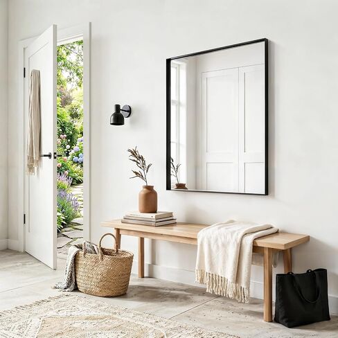 Black Bathroom Mirror 48x36, Wall Mounted Rectangular Vanity Mirror, Brushed Matte Frame, HD Distortion-Free Tempered Glass, Anti-Rust, Horizontal Vertical, Hardware Included in Saudi Arabia