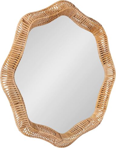 Kate and Laurel Rashana Boho Scalloped Round Rattan Wall Mirror, 28 Inch Diameter, Natural, Modern Wavy Mirror with Authentic Frame for Bathroom Mirror or Statement Mantel Mirror in Kuwait