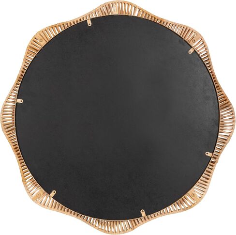 Kate and Laurel Rashana Boho Scalloped Round Rattan Wall Mirror, 28 Inch Diameter, Natural, Modern Wavy Mirror with Authentic Frame for Bathroom Mirror or Statement Mantel Mirror in Kuwait