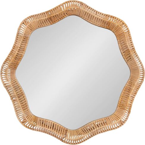 Kate and Laurel Rashana Boho Scalloped Round Rattan Wall Mirror, 28 Inch Diameter, Natural, Modern Wavy Mirror with Authentic Frame for Bathroom Mirror or Statement Mantel Mirror in Kuwait