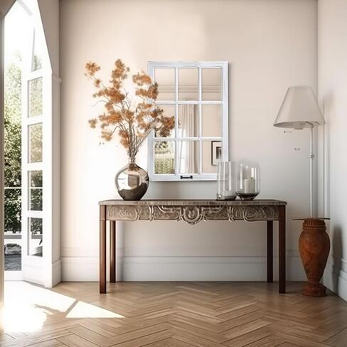 LOSOUR 24"x36" Vintage Mirror, Solid Wood Windowpane Mirrors, Farmhouse Mirror for Wall, Rustic Home Wall Decor Accents for Bedroom Living Room Dining Room, Mantle, Entryway (1, Washwhite, 24"X36") in Saudi Arabia