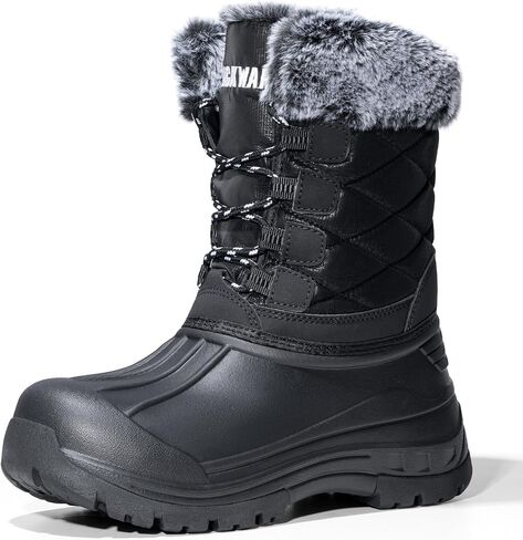 Snow Boots for Women Waterproof Mid Calf Duck Boots Lightweight Warm Anti-Slip Hiking Walking Faux Fur Lined Women's Winter Snow Boots for Outdoor in Saudi Arabia