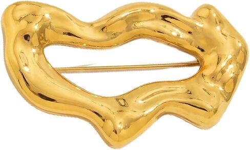 Gold Tone Statement Hollow Brooch for Women, Vintage Hammered Irregular Geometric Pin and Metallic Chest Accessory for Suits and Coats, Y2K Aesthetic Jewelry for Social Events in Saudi Arabia