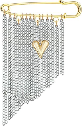 Silver Multi-tassel Chain Brooch Pin with Gold Heart Pendant Brooches for Women Fashion Pins and Brooches Metal Long Chain Decorative Pins for Clothes Shirt Dress Pin Suit Brooch Womens Broach in Saudi Arabia