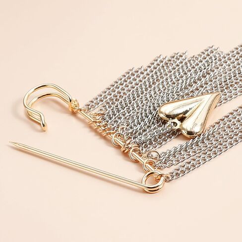 Silver Multi-tassel Chain Brooch Pin with Gold Heart Pendant Brooches for Women Fashion Pins and Brooches Metal Long Chain Decorative Pins for Clothes Shirt Dress Pin Suit Brooch Womens Broach in Saudi Arabia