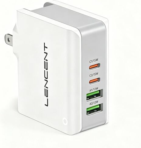 شاحن حائط USB متعدد، [22 وات/4.4 أمبير] محول طاقة للسفر LENCENT 4 منافذ USB، الكل في واحد شاحن هاتف خلوي عالمي مع المملكة المتحدة والولايات المتحدة والاتحاد الأوروبي وأوروبا وأستراليا، قابس مكعب دولي لأجهزة iPhone وiPad in Kuwait