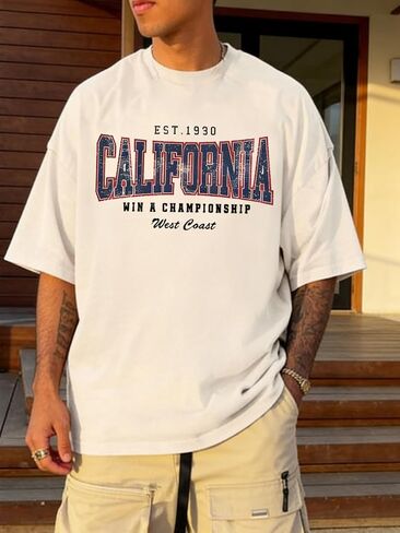 Mens Graphic T Shirts, Vintage College Tees Letter Printed Casual Shirts Short Sleeve Summer Tops for Men in Kuwait
