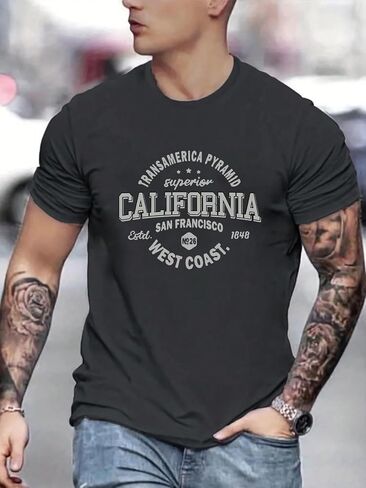 Mens Graphic T Shirts, Vintage College Tees Letter Printed Casual Shirts Short Sleeve Summer Tops for Men in Kuwait