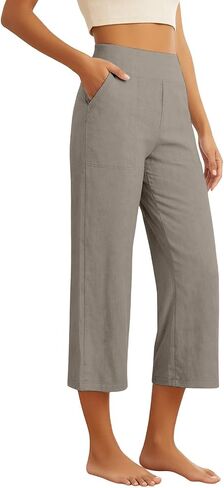 Linen Capri Pants Women 2026 Summer Casual Pull On High Waist Straight Leg Trousers With Pockets Lightweight Loose Pant in Kuwait