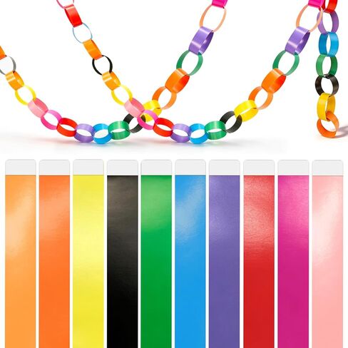 300 Sheets Pre-Adhesive Paper Chain Strips, Bright Color 1 x 8 Inch, Easy DIY Craft Strips for Classroom, Home, Festival and Party Decoration Supplies (Rainbow) in Kuwait