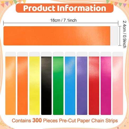 300 Sheets Pre-Adhesive Paper Chain Strips, Bright Color 1 x 8 Inch, Easy DIY Craft Strips for Classroom, Home, Festival and Party Decoration Supplies (Rainbow) in Kuwait