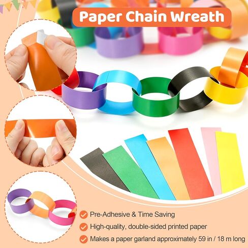300 Sheets Pre-Adhesive Paper Chain Strips, Bright Color 1 x 8 Inch, Easy DIY Craft Strips for Classroom, Home, Festival and Party Decoration Supplies (Rainbow) in Kuwait