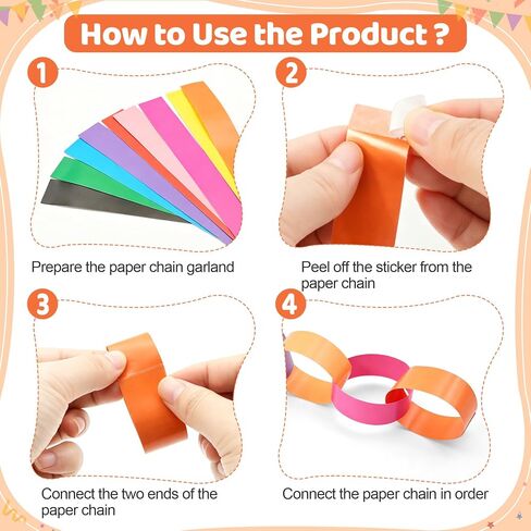 300 Sheets Pre-Adhesive Paper Chain Strips, Bright Color 1 x 8 Inch, Easy DIY Craft Strips for Classroom, Home, Festival and Party Decoration Supplies (Rainbow) in Kuwait