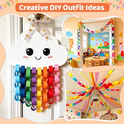 300 Sheets Pre-Adhesive Paper Chain Strips, Bright Color 1 x 8 Inch, Easy DIY Craft Strips for Classroom, Home, Festival and Party Decoration Supplies (Rainbow) in Kuwait