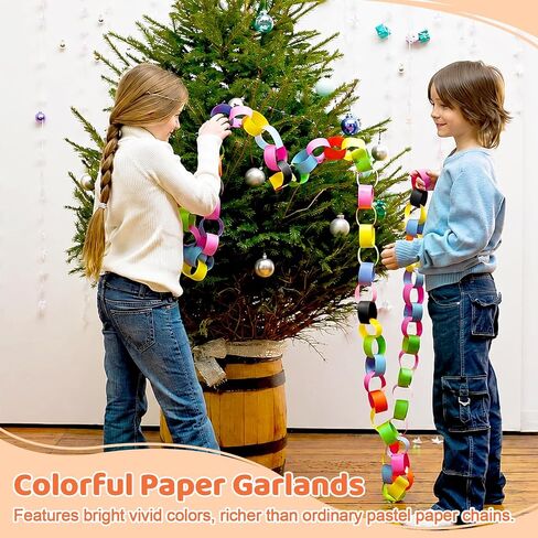 300 Sheets Pre-Adhesive Paper Chain Strips, Bright Color 1 x 8 Inch, Easy DIY Craft Strips for Classroom, Home, Festival and Party Decoration Supplies (Rainbow) in Kuwait