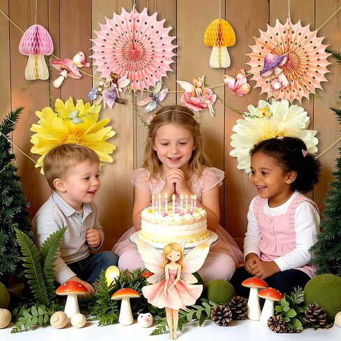 Paper Jazz Fairy First Birthday Decorations with Fairy Banner Pastel Pompom and Paper Flower for Wall,Enchanted Forest Decoration for Baby Shower Classroom,Mushroom Honeycomb Decor for Girl Party in Saudi Arabia