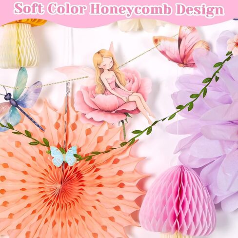 Paper Jazz Fairy First Birthday Decorations with Fairy Banner Pastel Pompom and Paper Flower for Wall,Enchanted Forest Decoration for Baby Shower Classroom,Mushroom Honeycomb Decor for Girl Party in Saudi Arabia