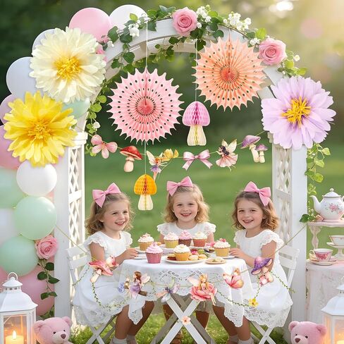 Paper Jazz Fairy First Birthday Decorations with Fairy Banner Pastel Pompom and Paper Flower for Wall,Enchanted Forest Decoration for Baby Shower Classroom,Mushroom Honeycomb Decor for Girl Party in Saudi Arabia