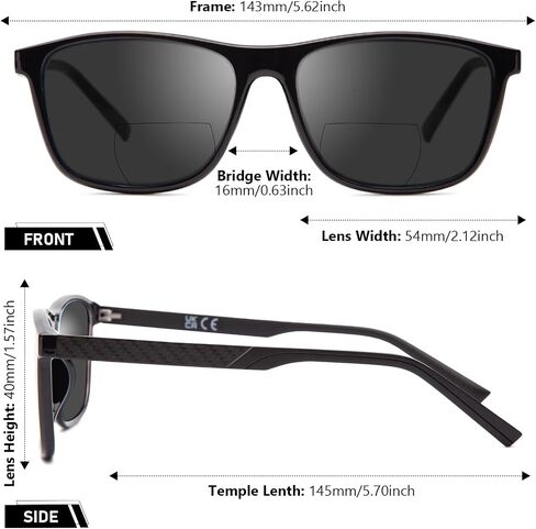 Bifocal Reading Sunglasses Men Lightweight TR90 Frame Sun Readers Clear Zero Top UV400 Protection Rectangle Lens Black 2.50 in Saudi Arabia