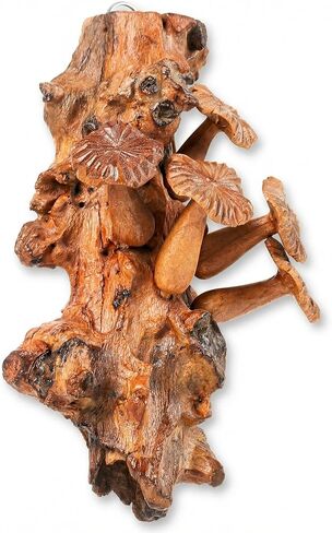 Mushroom Wall Decor - 5.9" Tall Balinese Artisan Handcrafted Wooden Mushroom Wall Art - Cottagecore, Fairycore, Goblincore Bedroom Decor - Carved Wood Forest Aesthetic Hanging Piece in Saudi Arabia
