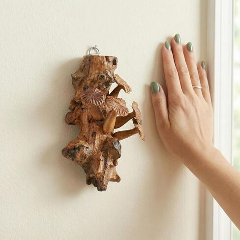 Mushroom Wall Decor - 5.9" Tall Balinese Artisan Handcrafted Wooden Mushroom Wall Art - Cottagecore, Fairycore, Goblincore Bedroom Decor - Carved Wood Forest Aesthetic Hanging Piece in Saudi Arabia