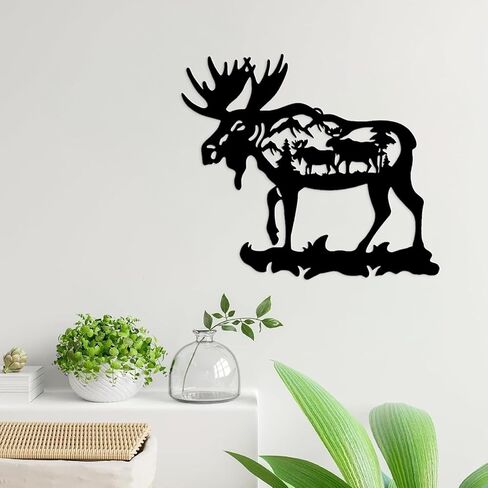 Metal Moose Wall Art Decor, Black | Animals Plaques, Wall Hanging Sculpture Sign, For Living Room Bedroom Home Office, Indoor Outdoor Decoration in Kuwait