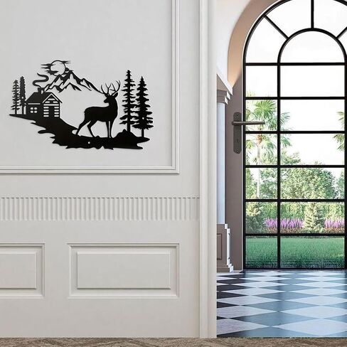 Metal Moose Wall Art Decor, Black | Animals Plaques, Wall Hanging Sculpture Sign, For Living Room Bedroom Home Office, Indoor Outdoor Decoration in Kuwait