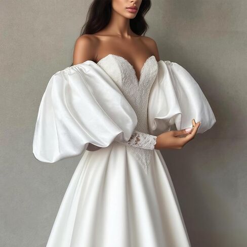 NICENEEDED Removable Puff Sleeves, White Detachable Long Bridal Sleeve, Elegant Wedding Stretchy Cuff for Wedding Dress Bridal Accessories in Kuwait