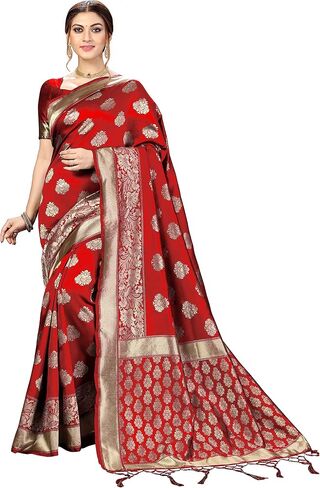 TRENDMALLS Women's Banarasi Silk Saree with Unstitched Blouse Piece in Saudi Arabia