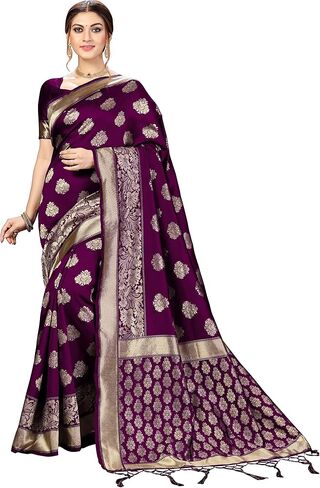 TRENDMALLS Women's Banarasi Silk Saree with Unstitched Blouse Piece in Saudi Arabia