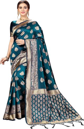 TRENDMALLS Women's Banarasi Silk Saree with Unstitched Blouse Piece in Saudi Arabia