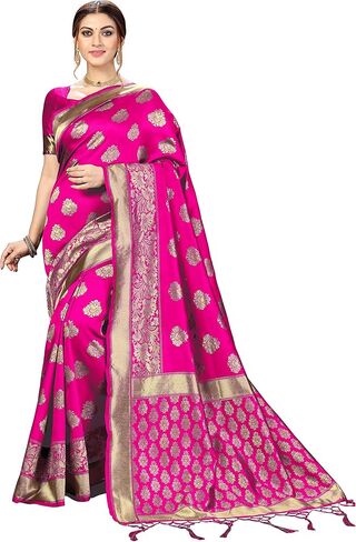 TRENDMALLS Women's Banarasi Silk Saree with Unstitched Blouse Piece in Saudi Arabia