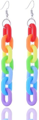 Rainbow Earrings Pride Earrings Rainbow Paperclip Chain Heart Drop Earrings Fun Lightweight Chain Rainbow Earrings for Women in Kuwait