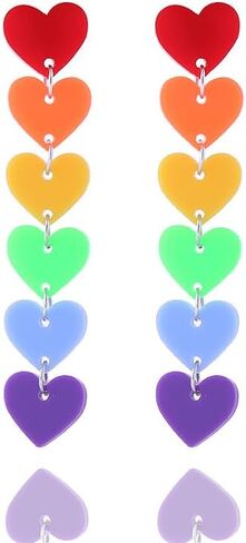 Rainbow Earrings Pride Earrings Rainbow Paperclip Chain Heart Drop Earrings Fun Lightweight Chain Rainbow Earrings for Women in Kuwait