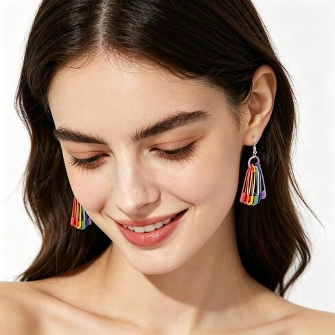 Rainbow Earrings Pride Earrings Rainbow Paperclip Chain Heart Drop Earrings Fun Lightweight Chain Rainbow Earrings for Women in Kuwait